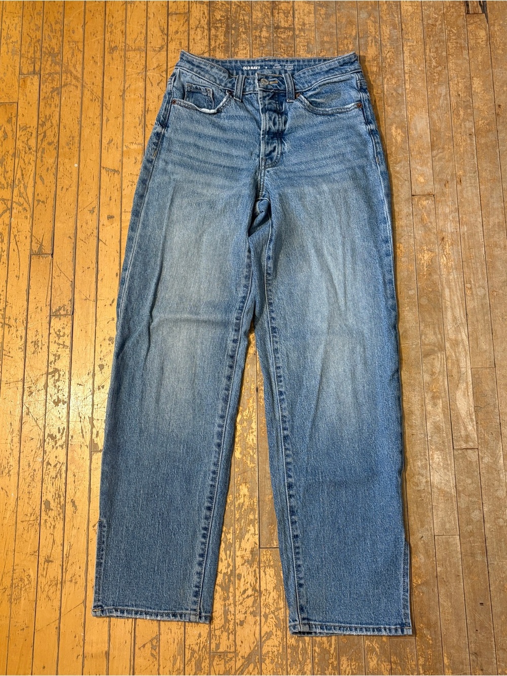 Old Navy High-Rise OG Loose Straight Leg Classic Blue Denim Jeans Size 0